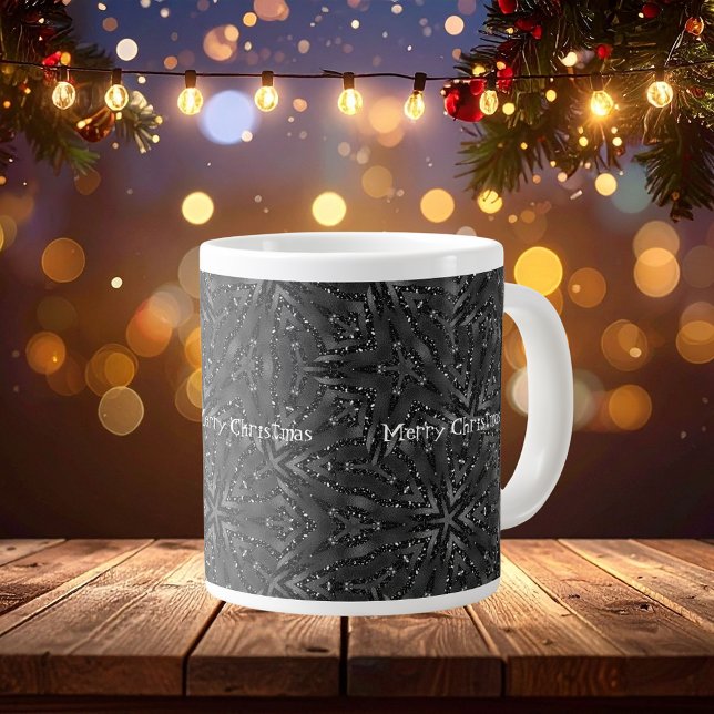 Elegant Black Shiny Merry Christmas Customisable Large Coffee Mug (Elegant Black Shiny Merry Christmas Customizable Giant Coffee Mug)