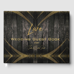 Elegant Black Shiny Rustic Wood Wedding Guest Book