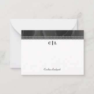 Elegant Black Silk & Pearls Monogrammed Card
