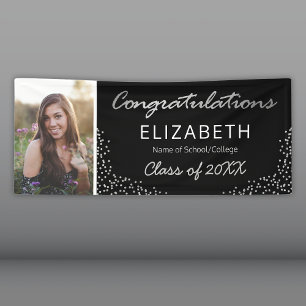 Elegant Black Silver 2023 Graduation Photo Banner