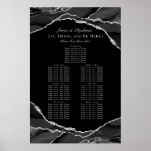 Elegant Black Silver Agate Wedding Seating Chart