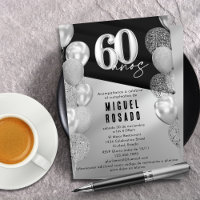 Elegant Black Silver Balloons 60th Birthday Party