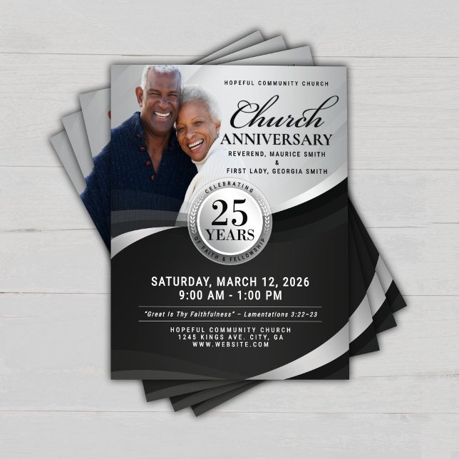 Elegant Black & Silver Church Anniversary  Flyer (Creator Uploaded)