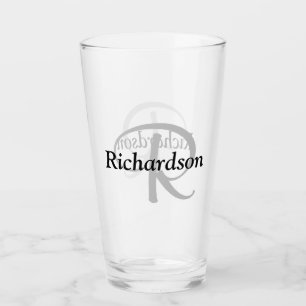 Elegant Black Silver Custom Monogram Name Glass