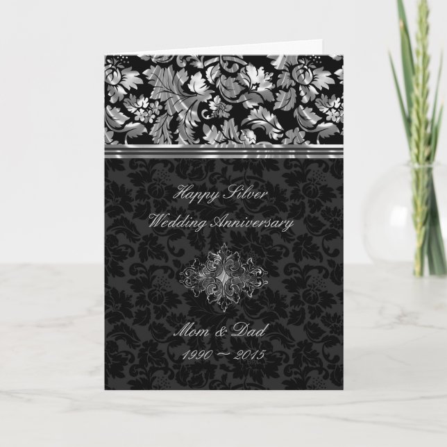 Elegant Black & Silver Damasks Card (Front)