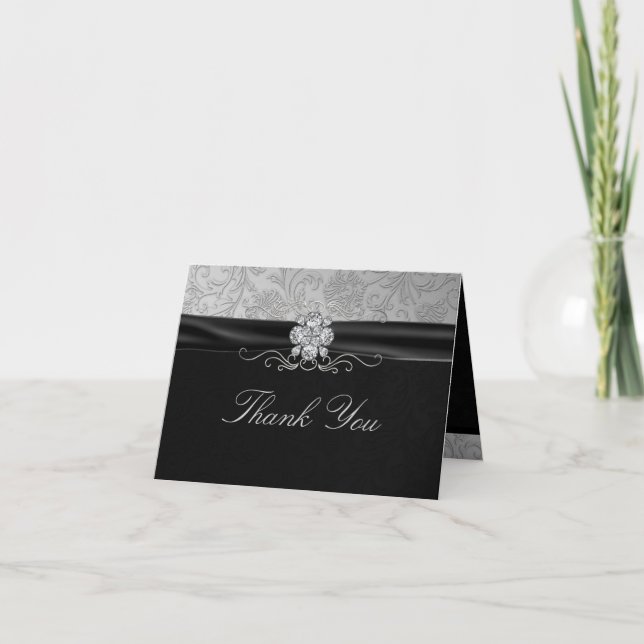 Elegant Black & Silver Diamond Thank You card (Front)