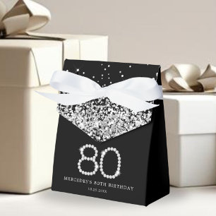 Elegant Black Silver Diamonds 80th Birthday Favour Box