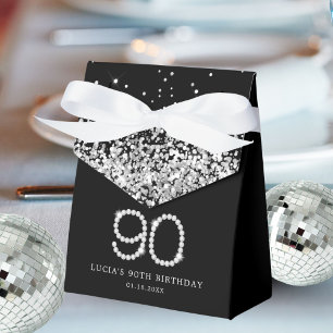 Elegant Black Silver Diamonds 90th Birthday Favour Box