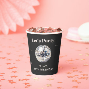 Elegant Black & Silver Disco Ball 18th Birthday Paper Cups