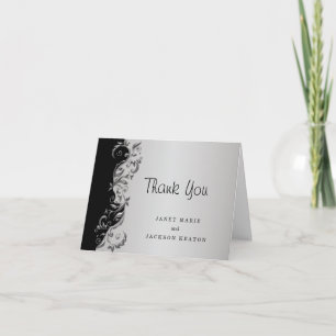 Elegant Black & Silver Floral Wedding Thank You