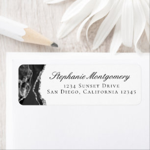 Elegant Black Silver Foil Agate Return Address