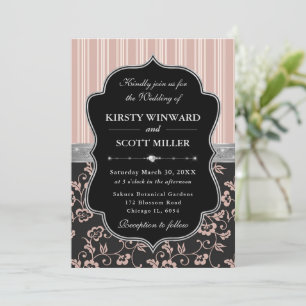 Elegant Black Silver Frame Floral Wedding Invitation