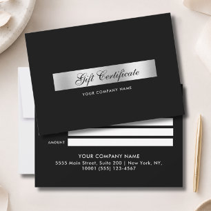 Elegant Black Silver Gift Certficate