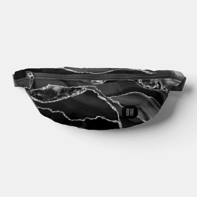 Elegant Black Silver Glitter Agate Marble  Bum Bags (Lay Down)