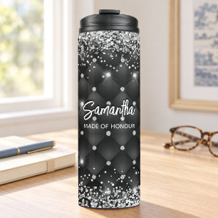 Elegant black silver glitter bridal anniversary thermal tumbler