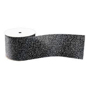 Elegant Black Silver Glitter Leopard Animal Print Grosgrain Ribbon