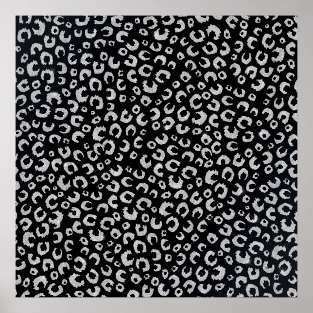 Elegant Black Silver Glitter Leopard Pattern Poster (Front)