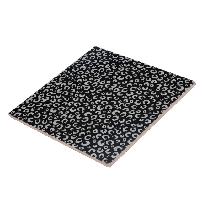 Elegant Black Silver Glitter Leopard Pattern Tile (Side)