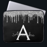 Elegant Black Silver Glitter Sparkle Monogram Laptop Sleeve<br><div class="desc">Black and Silver Faux Dripping Modern and Elegant Girly Glitter and Sparkle Elegant Monogram Case. This case can be customised to include your initial and first name.</div>