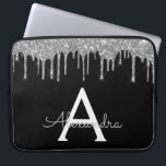 Elegant Black Silver Glitter Sparkle Monogram Laptop Sleeve<br><div class="desc">Black and Silver Faux Dripping Modern and Elegant Girly Glitter and Sparkle Elegant Monogram Case. This case can be customised to include your initial and first name.</div>