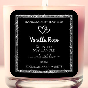 Elegant Black Silver Glitter Stars Product Labels