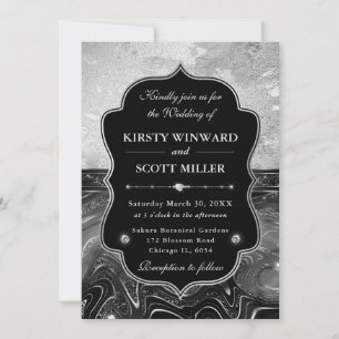 Elegant Black & Silver Glitter Wedding Invitation