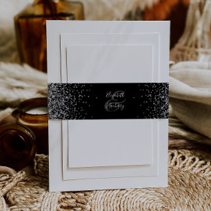 Elegant Black Silver Glitter Wedding Invitation Belly Band
