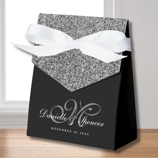 Elegant Black Silver Glitter Wedding Thank You Favour Box (Creator Uploaded)