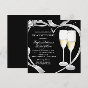 Elegant Black Silver & Gold Engagement Party Invitation