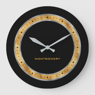 Elegant Black Silver Gold Foil Personalised Large Clock