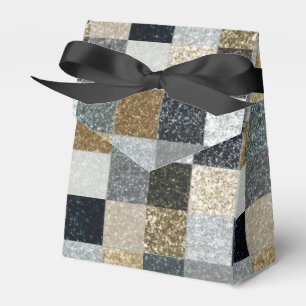 Elegant Black, Silver & Gold Metallic Checkerboard Favour Box