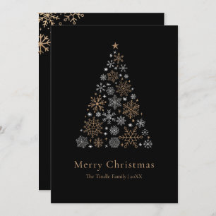 Elegant Black Silver Gold Script Christmas Tree Holiday Card