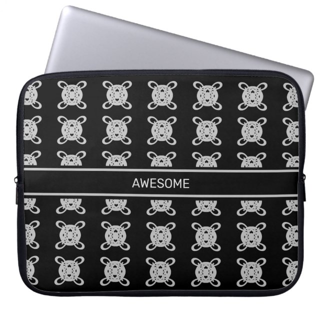 Elegant Black & Silver Grey Circle Pattern Laptop Sleeve (Front)