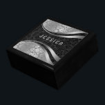 Elegant Black & Silver Grey Floral Damasks Pattern Gift Box<br><div class="desc">Elegant black and silver grey floral damasks,  monogramed girly design.</div>
