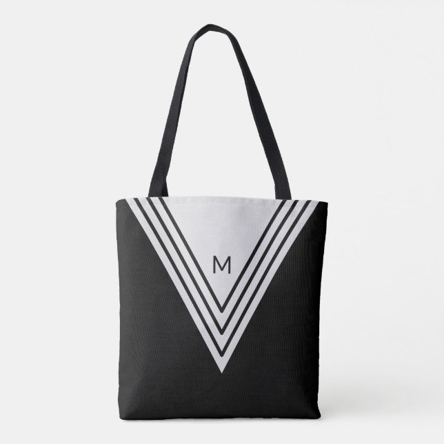 Elegant Black & Silver Grey Geometric Shapes Tote Bag (Back)