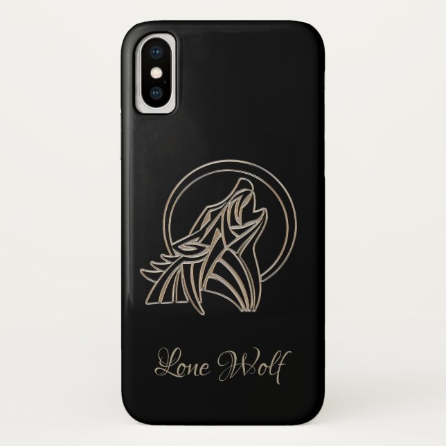 Elegant Black Silver Grey Howling Lone Wolf Case-Mate iPhone Case (Back)