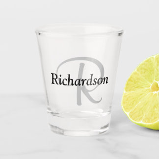 Elegant Black Silver Grey Monogram Name Shot Glass