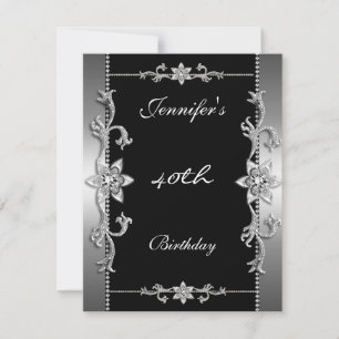 Elegant Black Silver Jewel 40th Invitation