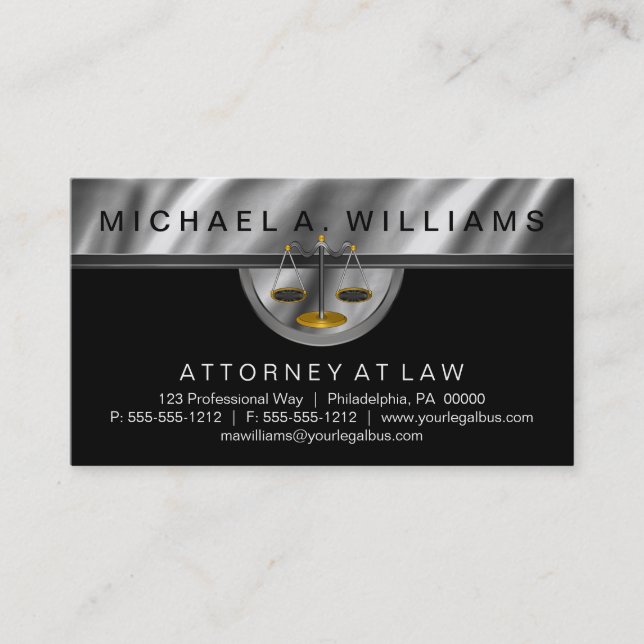 Elegant Black | Silver Lawyer Legal Law Business Card (Front)