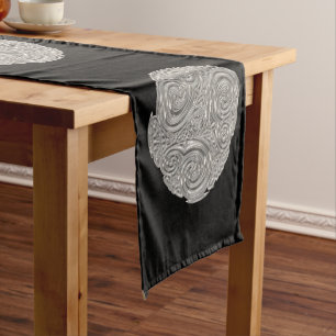 Elegant Black silver medallion embossed look Short Table Runner