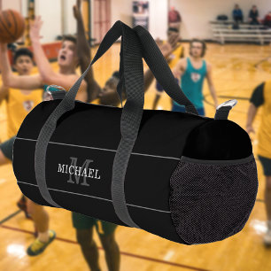 Elegant Black Silver Monogram Custom Name Duffle Bag