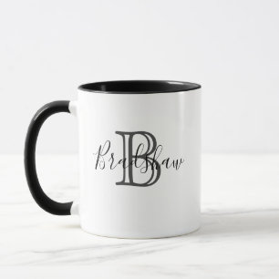 Elegant Black Silver Monogram Custom Name Mug