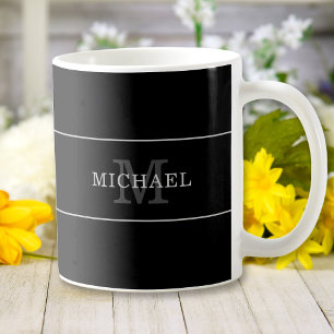 Elegant Black Silver Monogram Name Personalised Coffee Mug