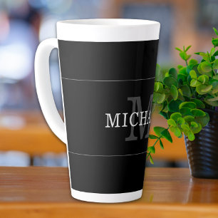 Elegant Black Silver Monogram Name Personalized Latte Mug