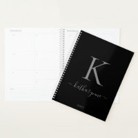 Elegant Black Silver Monogram Name