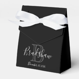 Elegant Black Silver Monogram Wedding Custom Name  Favour Box