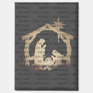 Elegant Black Silver Nativity Merry Christmas Magnet