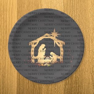 Elegant Black Silver Nativity Merry Christmas  Paper Plate
