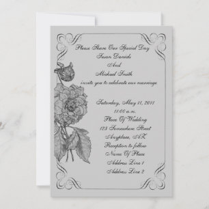Elegant Black Silver Peony Flower Wedding Invitation