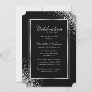 Elegant Black Silver Photo Celebration of Life Invitation
